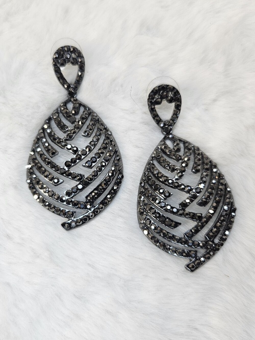 Gunmetal Crystal Teardrop Drop Earrings